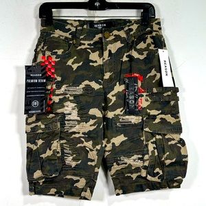 Reason Brand Denim Camo Cargo Short, Men's Size 34 - Green/Tan